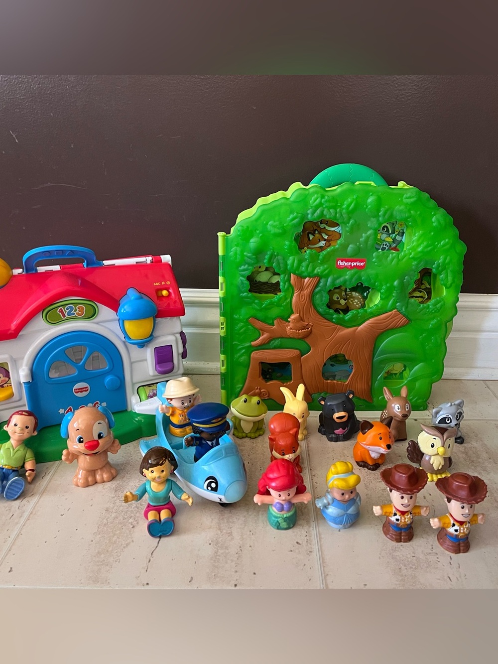 Fisher-Price Little People Forest Puppy Airplane LOT 17 figures Ariel Woody